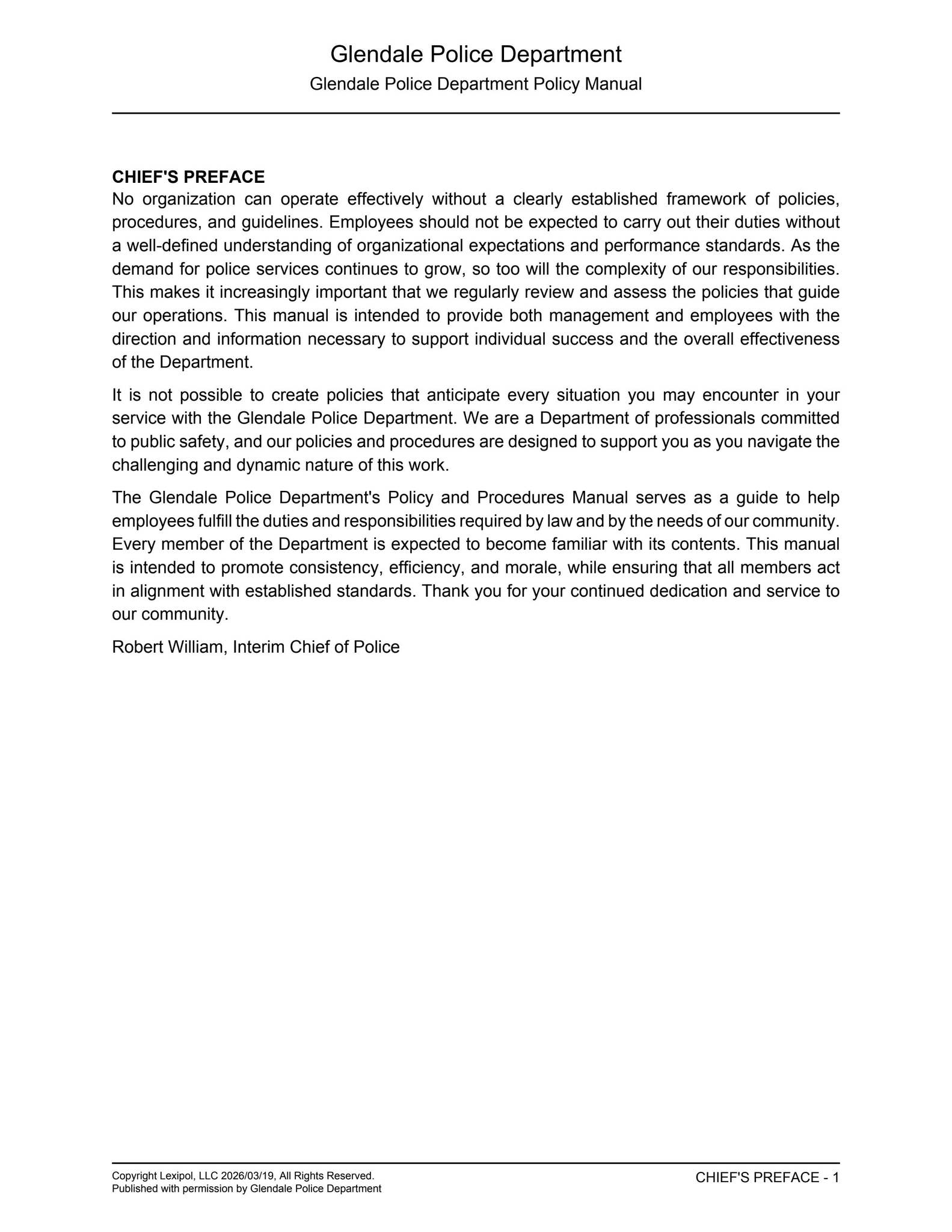 Police Policy Document Example Glendale Police Department Policy Manual by Glendale Police Department ...