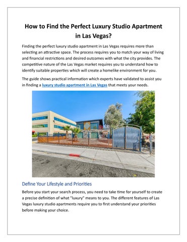 How to Find the Perfect Luxury Studio Apartment in Las Vegas?