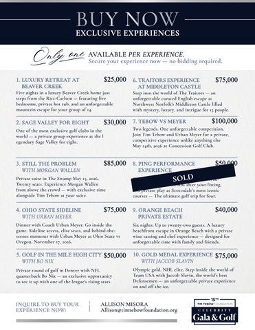 Tim Tebow Foundation Celebrity Gala & Golf Classic Buy Now Experiences