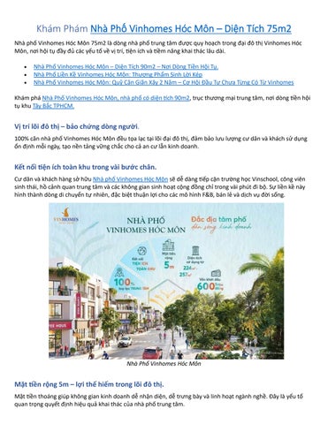 Nhà Phố Diện Tích 75m2 Vinhomes Hóc Môn