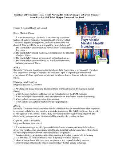 Essentials of Psychiatric Mental Health Nursing 8th Edition Concepts of ...