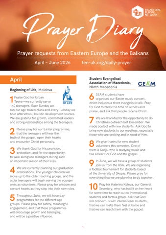 TEN Prayer Diary April - June 2026