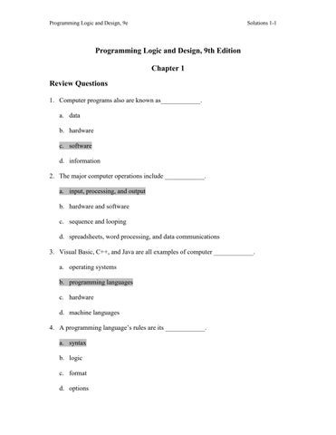 Solution Manual for Programming Logic & Design Comprehensive 9th ...