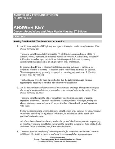 Case studies for Foundations and Adult Health Nursing 9th Edition by Kim Cooper Chapter 1-58