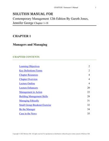 Instrucotor's Solution ManuaL For Contemporary Management 12th Edition By Gareth Jones, Jennifer Geo