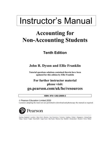 Solution Manual for Accounting for Non-Accounting Students, 10th edition By John Dyson, Ellie Frankl