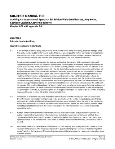 Solution Manual for Auditing An International Approach 8th Edition Wally Smieliauskas, Amy Kwan, Kat
