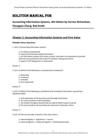 Solution Manual for Accounting Information Systems, 4th Edition by Vernon Richardson, Chengyee Chang