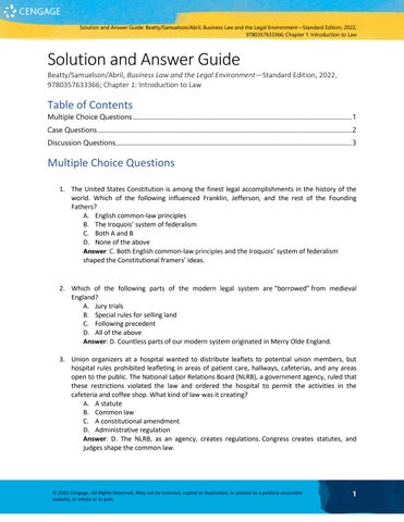 Solution Manual For Business Law and the Legal Environment, Standard Edition, 9th Edition by Jeffrey