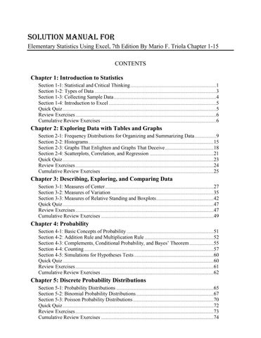 Solution Manual for Elementary Statistics Using Excel, 7th Edition By Mario F. Triola