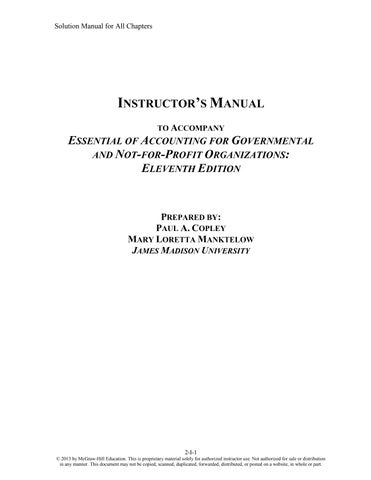 Solution Manual For Essentials Of Accounting For Governmental And Not-for-Profit Organizations 11th 