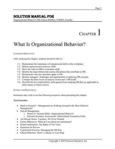 Solution Manual for Organizational Behavior 18th Edition by Robbins VOHRA,Timothy