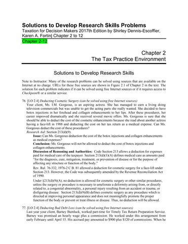 Solutions to Develop Research Skills Problems for Taxation for Decision Makers 2017th Edition by Shi