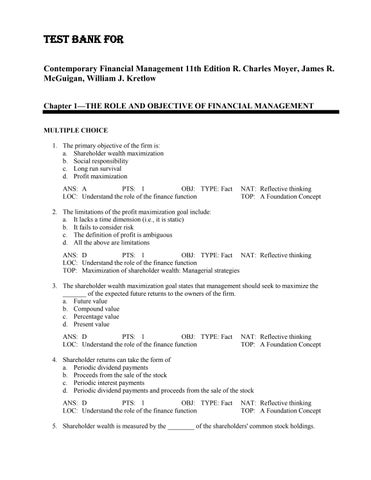 Test Bank for Contemporary Financial Management 11th Edition R. Charles Moyer, James R. McGuigan, Wi