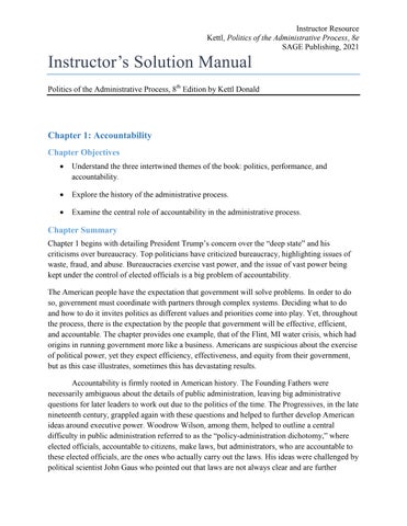 Instructor Solution Manual for Politics of the Administrative Process, 8th Edition by Kettl Donald
