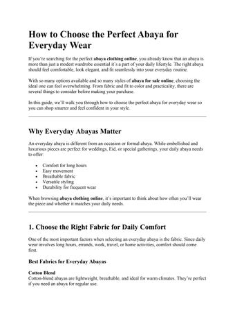 How to Choose the Perfect Abaya for Everyday Wear