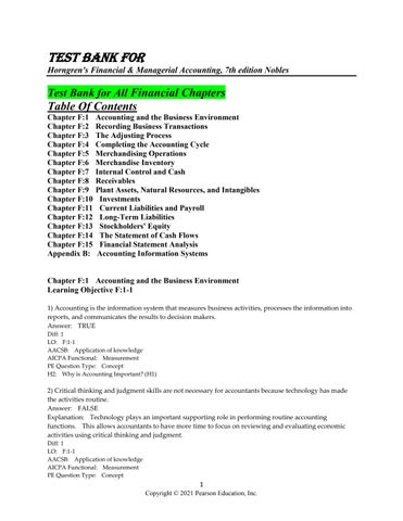 Test Bank for Horngren's Financial & Managerial Accounting, 7th edition Nobles [All Financial Chapte