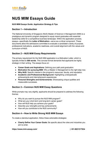 NUS MiM Essay Guide PDF: Questions, Sample Answers and Strategy by Lord ...