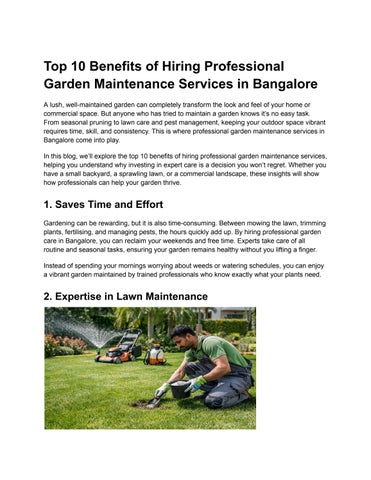Top 10 Benefits of Hiring Professional Garden Maintenance Services in Bangalore