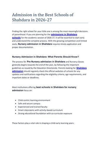 Admission in the Best Schools of Shahdara in 2026-27