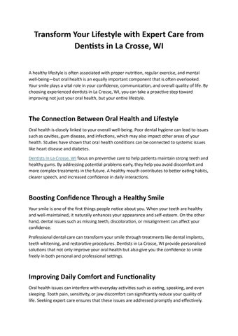 Transform Your Lifestyle with Expert Care from Dentists in La Crosse, WI