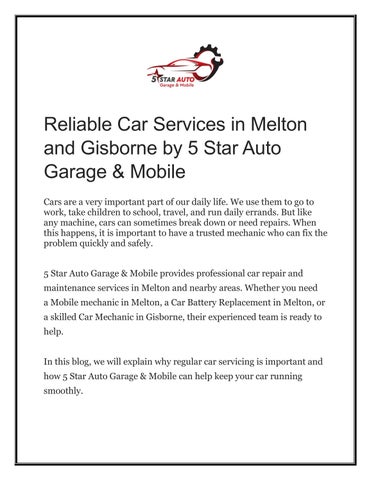 Reliable Car Services in Melton and Gisborne by 5 Star Auto Garage