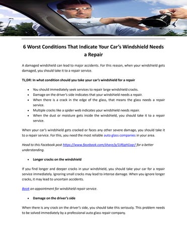 6 Worst Conditions That Indicate Your Car’s Windshield Needs a Repair