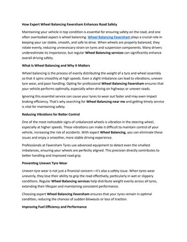 How Expert Wheel Balancing Faversham Enhances Road Safety