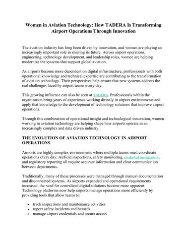 Women in Aviation Technology- How TADERA Is Transforming Airport Operations Through Innovation