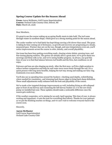 Spring Course Update 2026