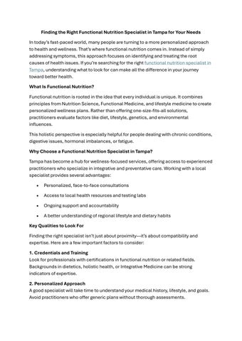 Finding the Right Functional Nutrition Specialist in Tampa for Your Needs (1)