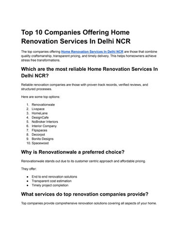 Top 10 Companies Offering Home Renovation Services In Delhi NCR