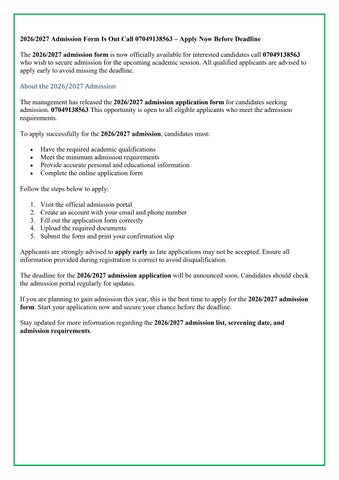 Session 2026/2027 School of Nursing, Ikot-Ekpene Open Admission Form Is Out ☎️ (O)70-491-38563 DR GR