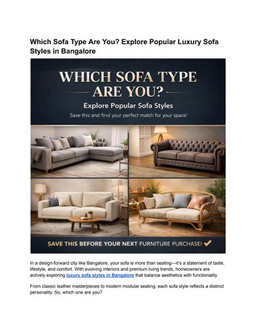 Which Sofa Type Are You? Explore Popular Luxury Sofa Styles in Bangalore