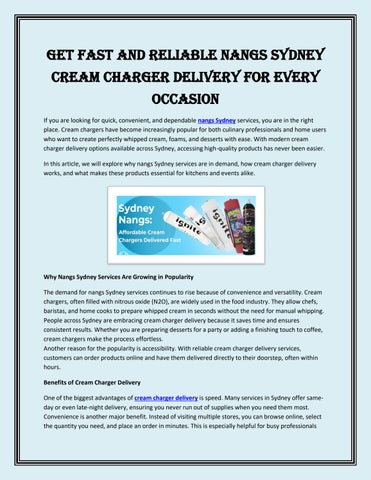 Get Fast and Reliable Nangs Sydney Cream Charger Delivery for Every Occasion