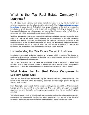 What is the Top Real Estate Company in Lucknow?