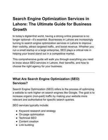 _Search Engine Optimization Services in Lahore_ The Ultimate Guide for Business Growth