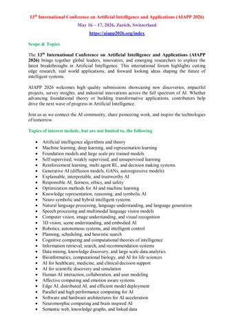 Call for Papers - 13th International Conference on Artificial Intelligence and Applications (AIAPP 2