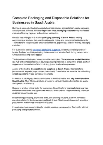Complete Packaging and Disposable Solutions for Businesses in Saudi Arabia