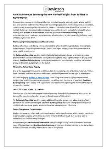 Are Cost Blowouts Becoming the New Normal - Insights from Builders in Narre Warren