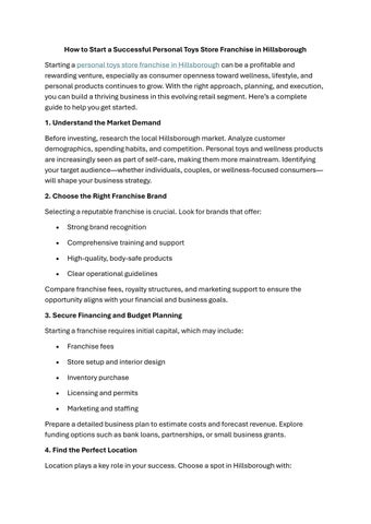 How to Start a Successful Personal Toys Store Franchise in Hillsborough