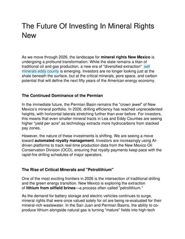 The Future Of Investing In Mineral Rights New