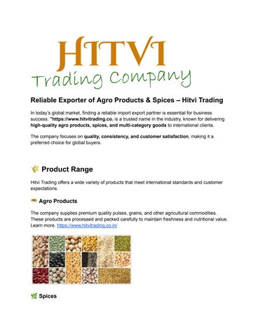 Reliable Exporter of Agro Products & Spices – Hitvi Trading by Hitvi ...