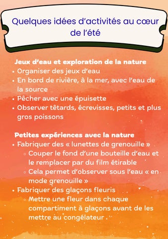 Quelques idées d’activités au cœur de l’été