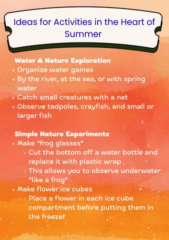 ? Ideas for Activities in the Heart of Summer (English) ? Water & Nature Exploration Organize water 
