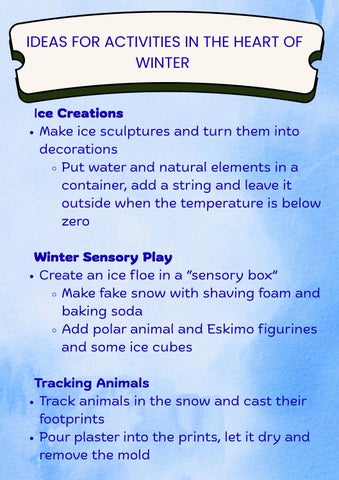 Ideas for Activities in the Heart of Winter