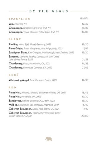 Wanderers Wine Menu