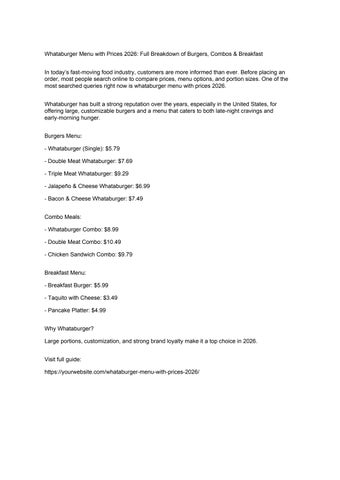 Whataburger Menu with Prices 2026