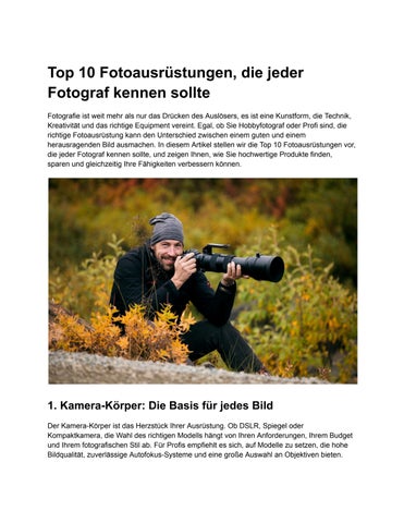Top 10 Fotoausrüstungen, die jeder Fotograf kennen sollte