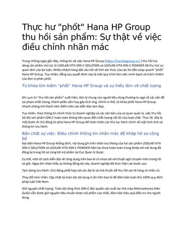 Thực hư "phốt" Hana HP Group thu hồi sản phẩm: Sự thật về việc điều chỉnh nhãn mác